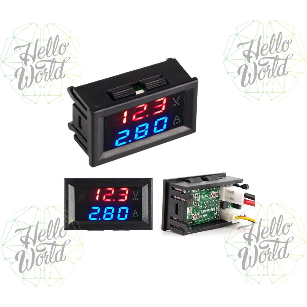 Voltímetro amperímetro 100V 10A digital DC rojo azul